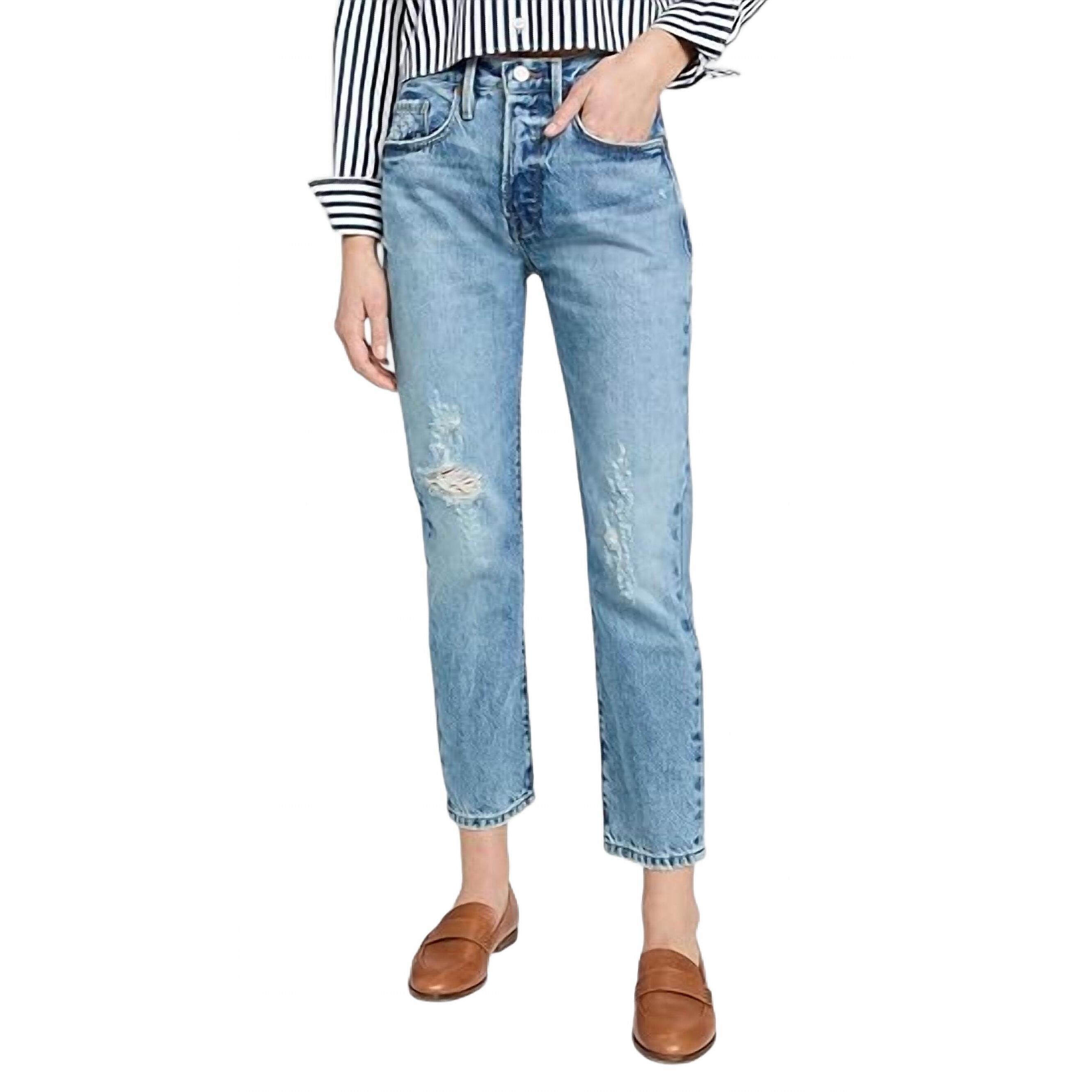 New Frame Le Original High Rise Slim Straight Jean In Bluejay Rips